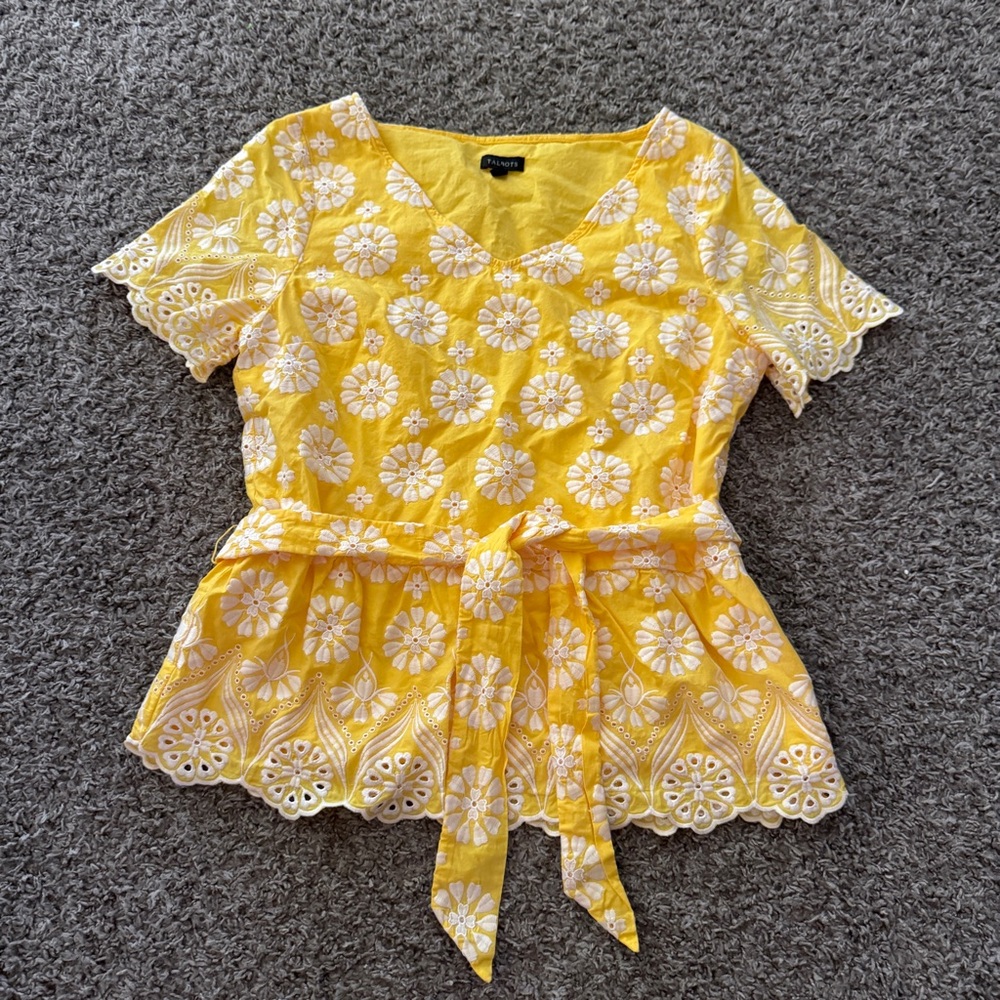 Talbots Yellow Floral Embroidered Blouse